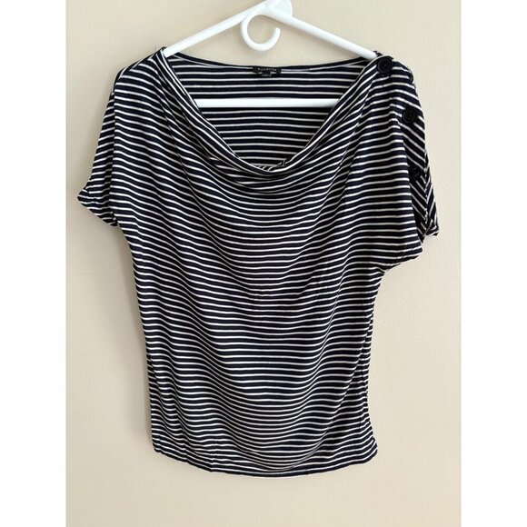 Talbots Nautical Striped Top with Button Shoulder Detail Navy & White Size Small - Picture 2 of 10